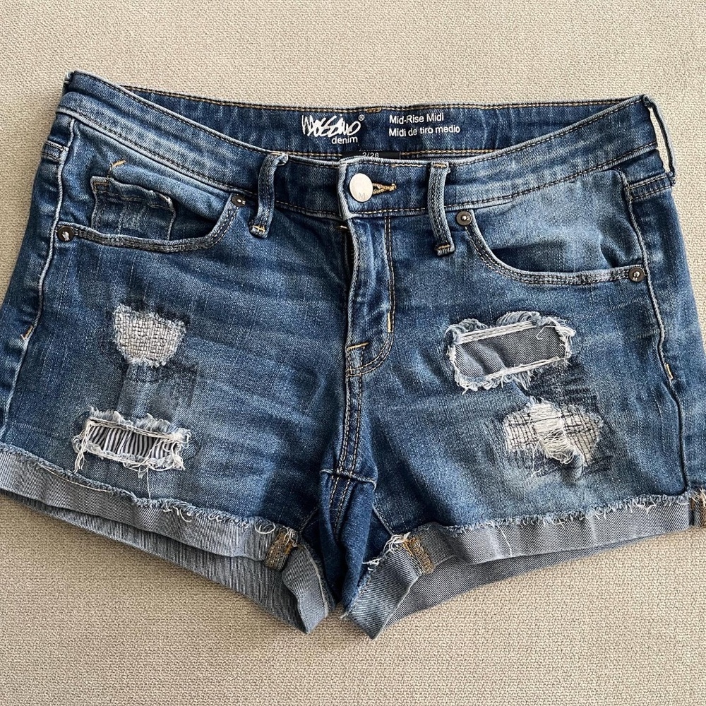 Moschino Denim Distressed Shorts Mid-Rise